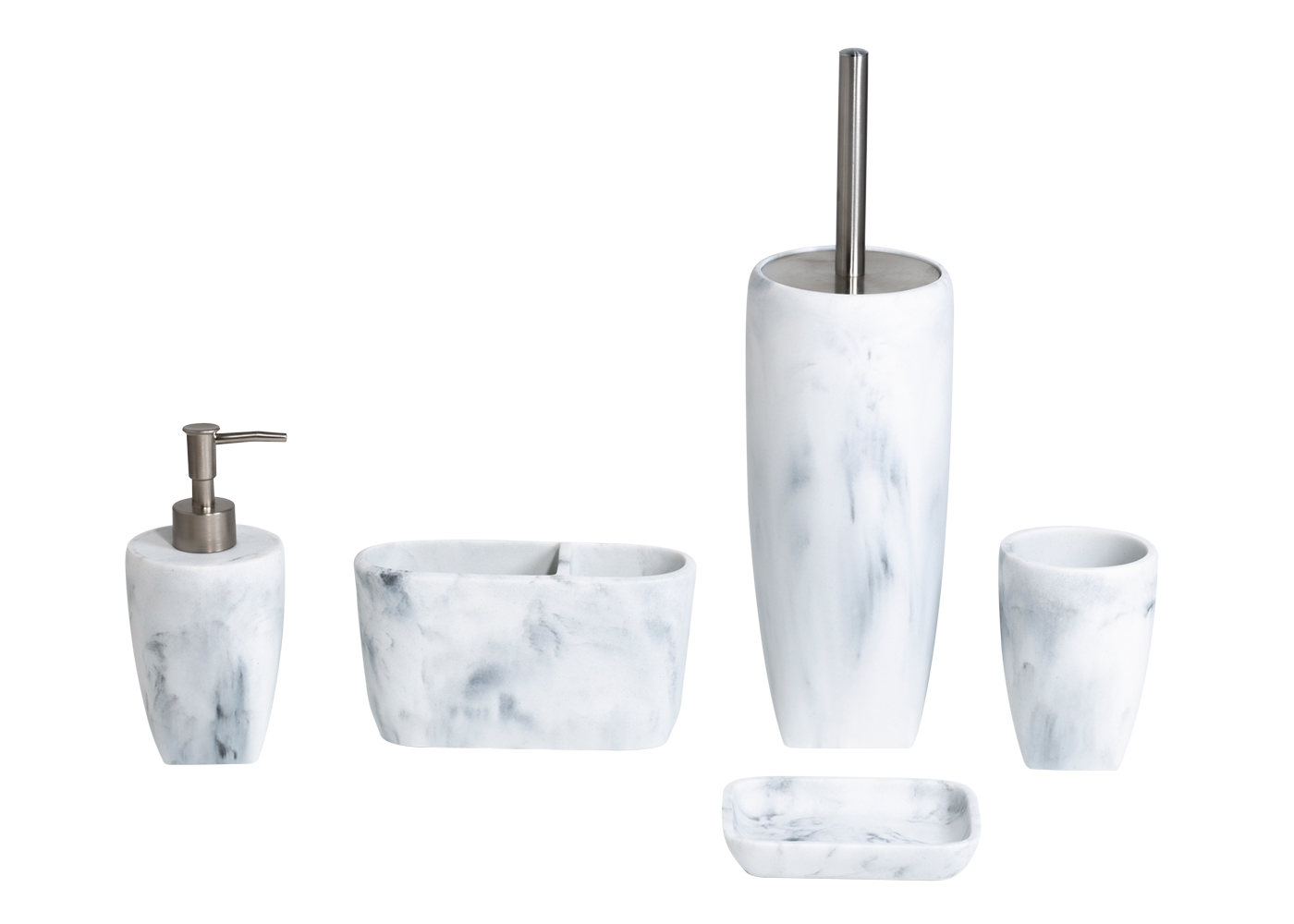 Buy Octavia White Marble Effect Resin Bathroom 5 Piece Accessory Set 1 ...